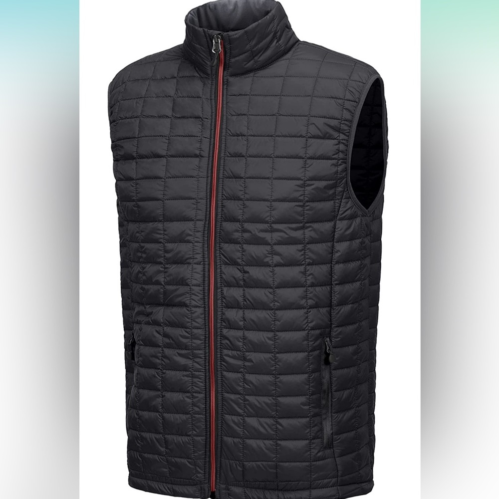 Men's Quilted Packable Vest in Black with Contrast Zip